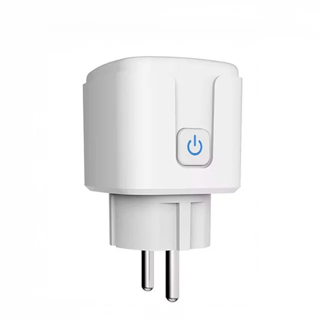 The PureWatt smart plug in white, with its power button on the front